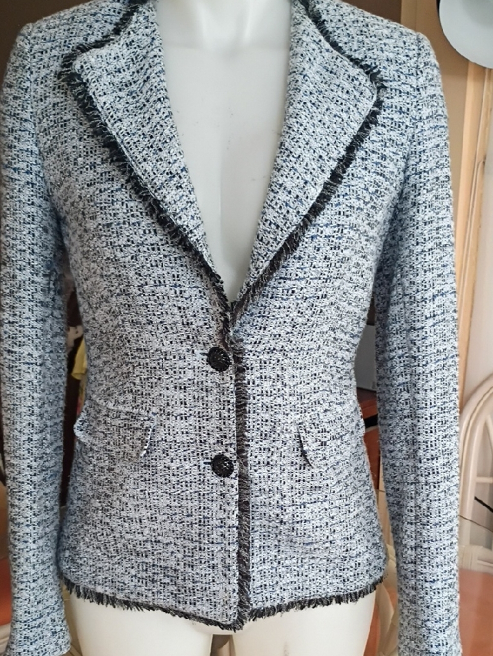 Karl Lagerfeld Navy and White Bouclé Blazer